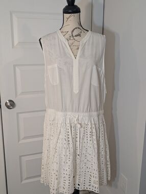 Tura By Vince Camuto Sleeveless White Eyelet Drawstring Midi Dress Size XL